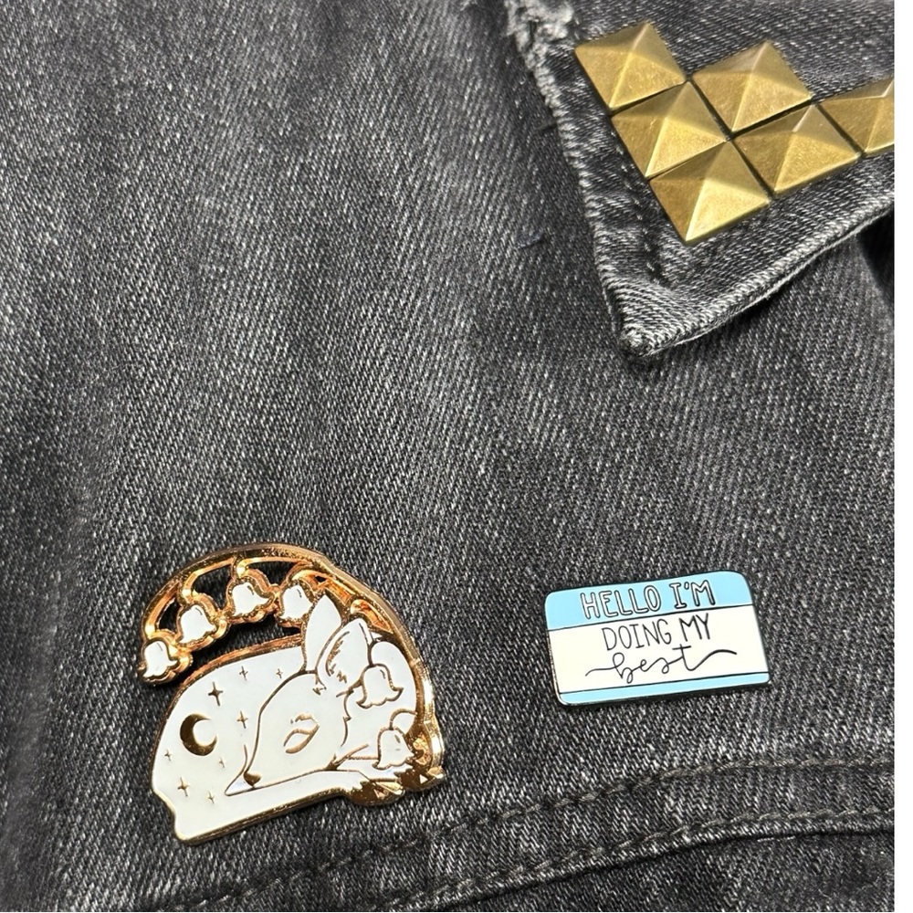 SOLD Punk rock custom denim patch pin black wash jacket self love rebel studs XL - Picture 5 of 13